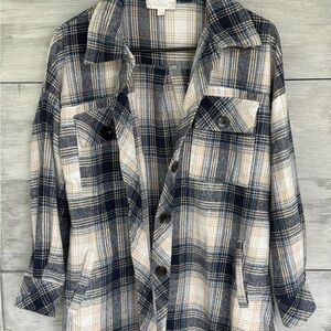 Suzanne Betro Navy and Cream Plaid Shirt